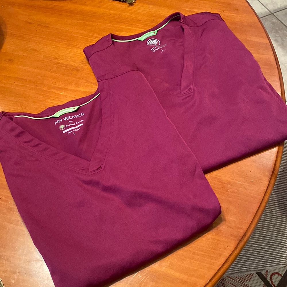 Healing Hands 3 Burgundy Ladies Scrub Tops - Sz L sold separately